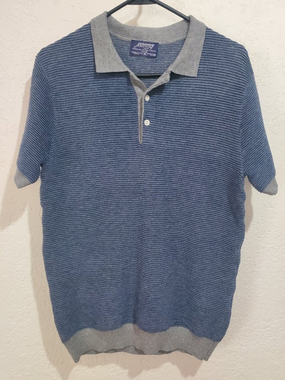 JEREMY ARGYLE NYC BLUE TEXTURED KNIT POLO SHIRT